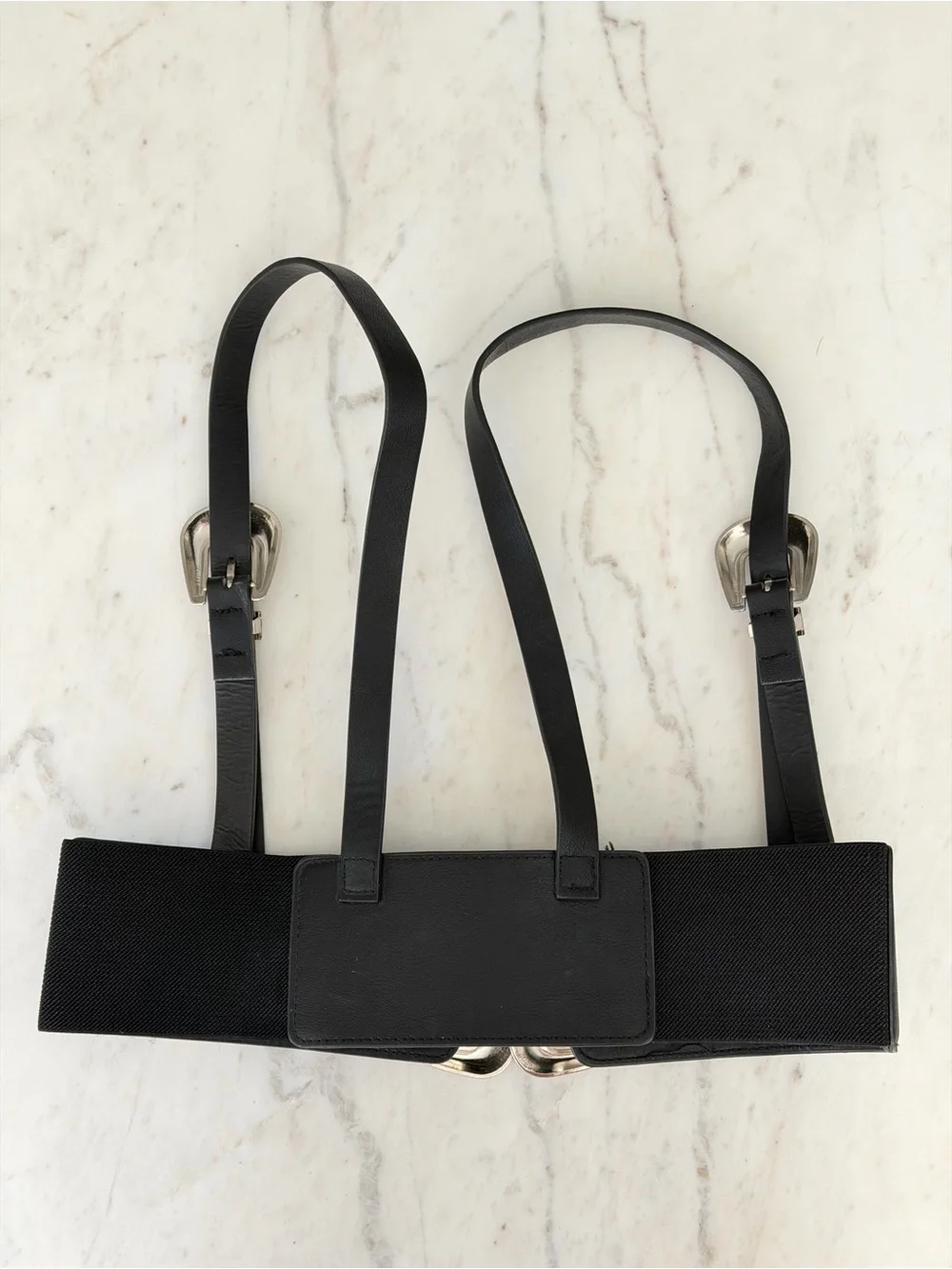 Black Western Double Buckle Waist Belt Harness Size M/L